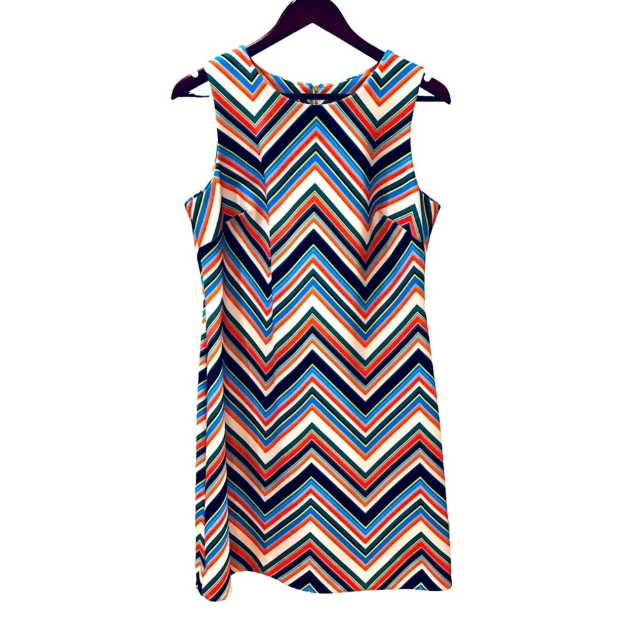 Retro 70s Zig Zag Multicolor Striped Mini Dress 12 Multiple - Image 3
