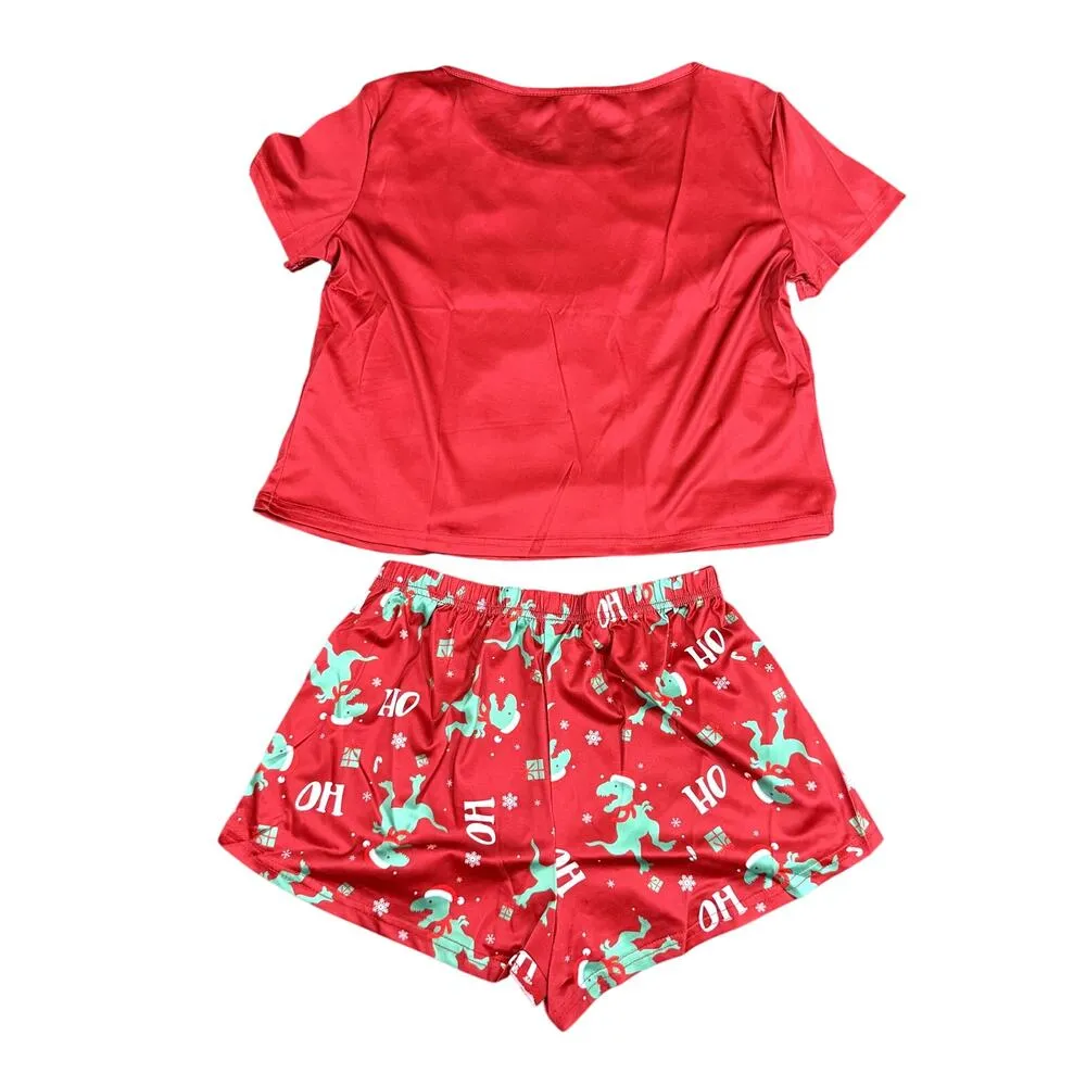 Woman's Christmas Dino Graphic Pajama Set in Red, Size S​ - Image 2