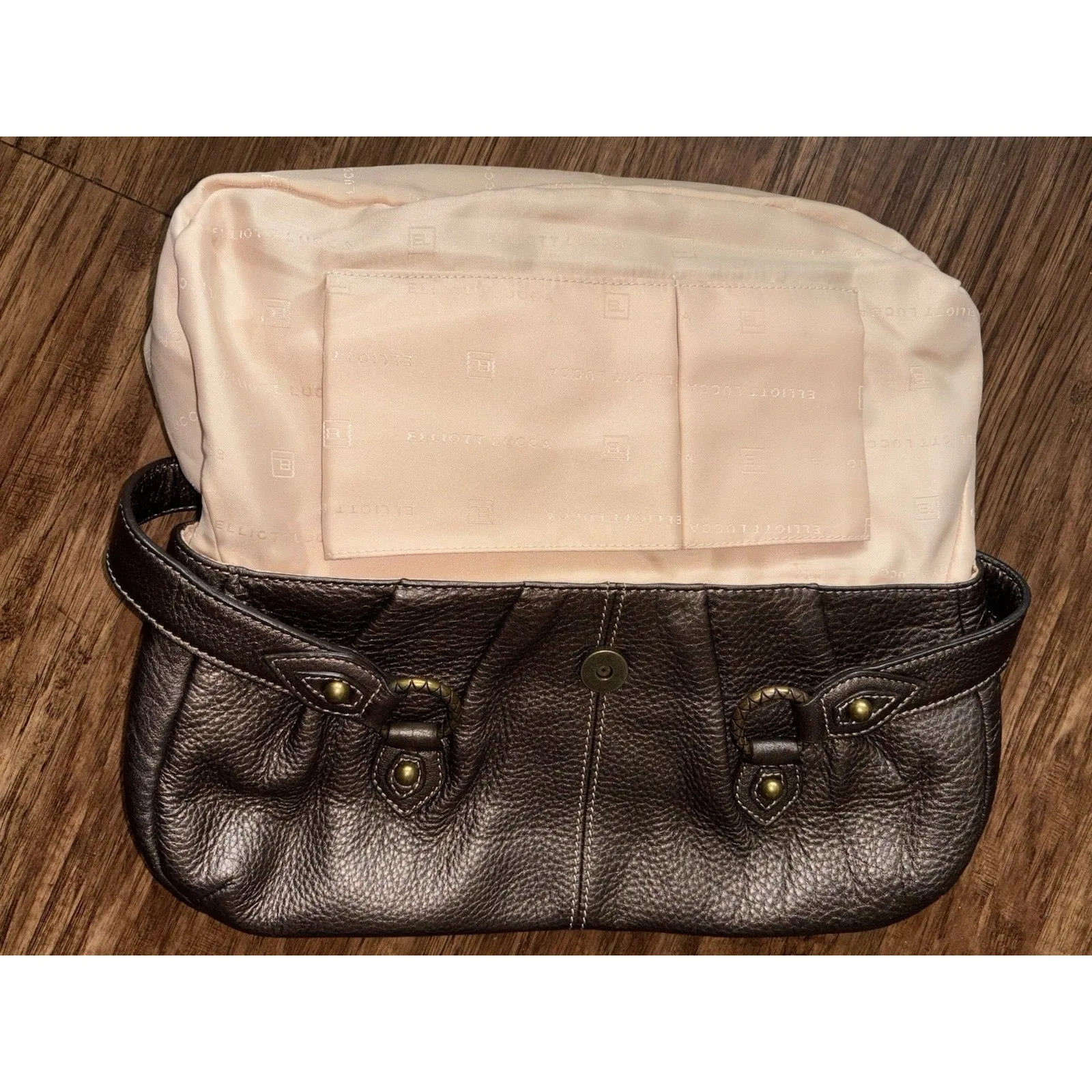 Elliot Lucca Women's Vintage Shoulder Bag Leather Metallic Bronze Medium - Image 12