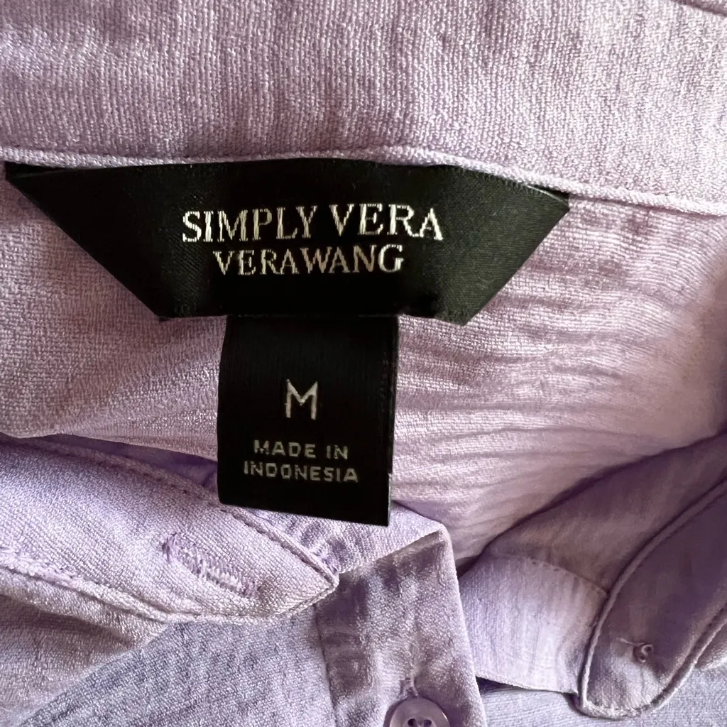 Simply Vera Vera Wang Lilac Purple Button Down Shirt Tie Waist M - Image 2