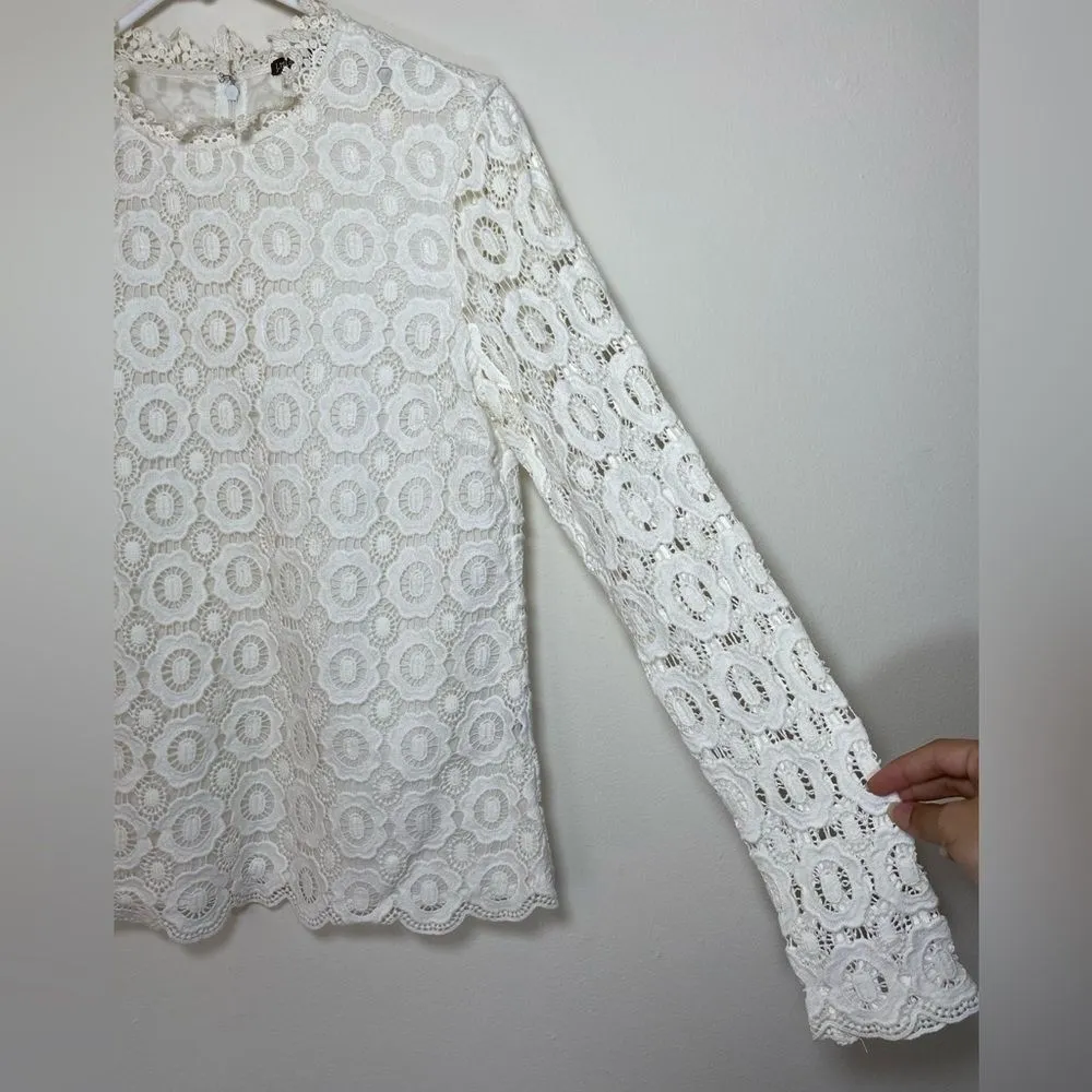 J. McLaughlin Loni Floral Eyelet Crochet Long Sleeve Blouse White Sz XS - Image 7