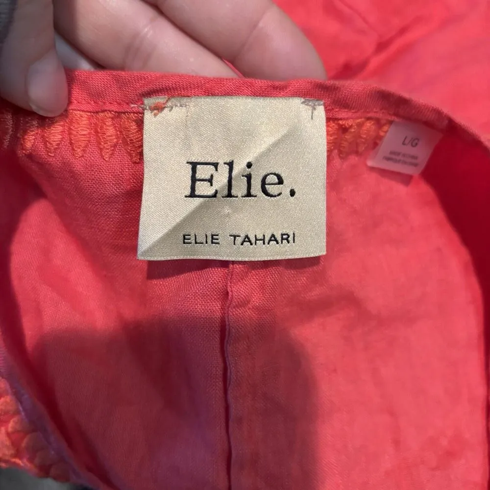 Elite Tahari size‎ Large island hibiscus tank top v-neck 100% linen embroidered - Image 4