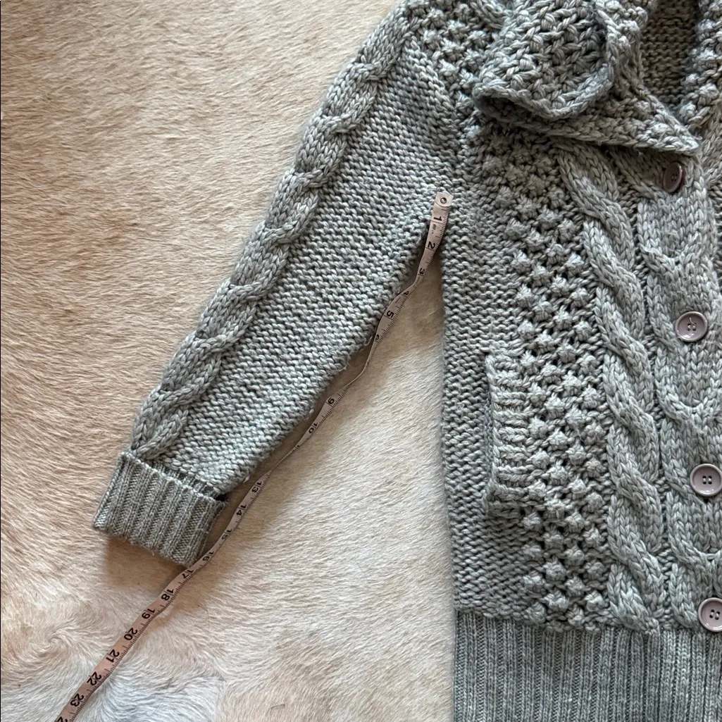 Hazel Taupe Chunky Knit Sweater honeycomb pattern sold At Anthropologie Gray Size L - Image 12