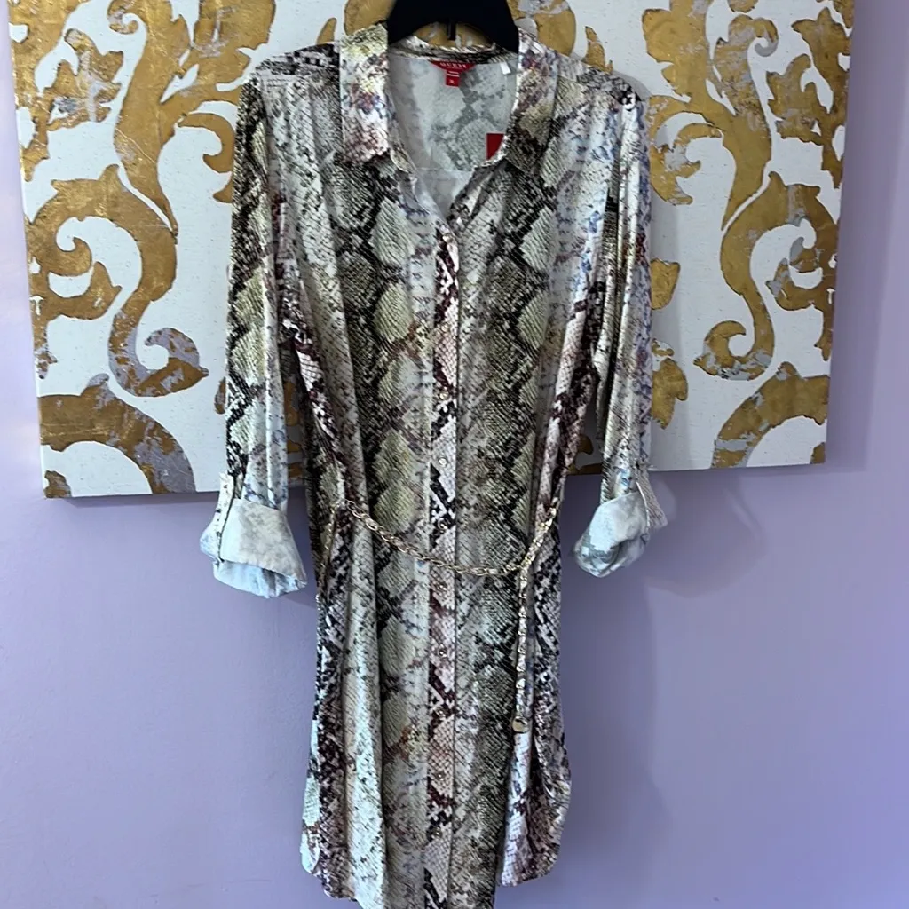 Guess Size XL New with Tags Glam Snake Print Misti Printed Dress with Chain Belt - Image 11