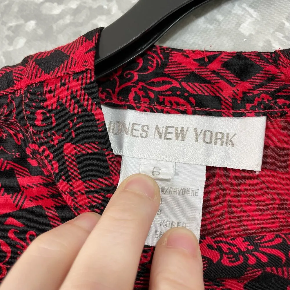 Jones New York Vintage 80's Red Buffalo Check Floral Top - Size 6 - Long Sleeves - Image 4