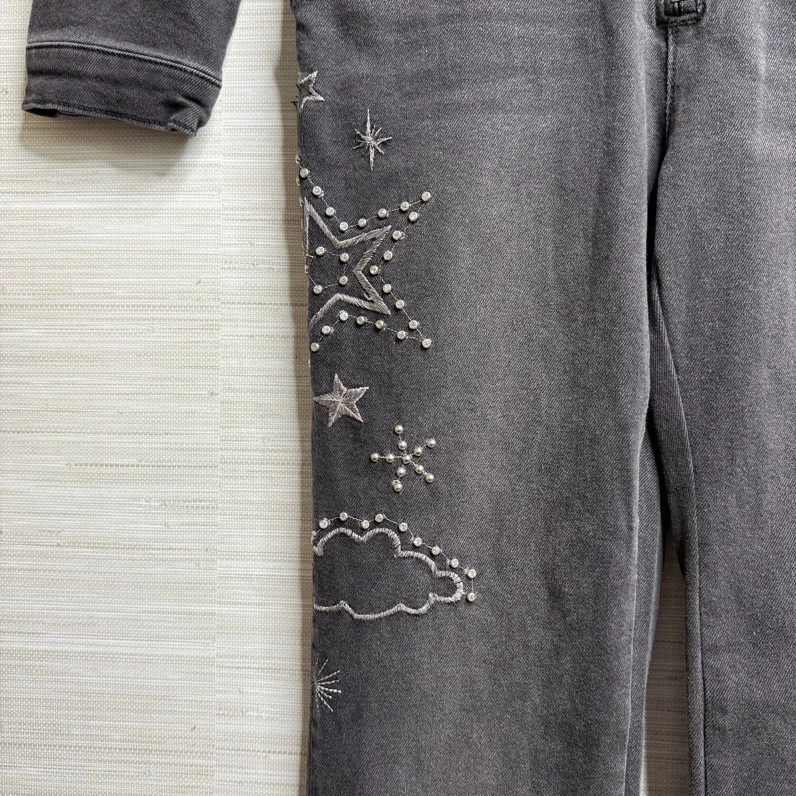 Free People x Driftwood jumpsuit denim one piece onesie embroidered Large - Image 4