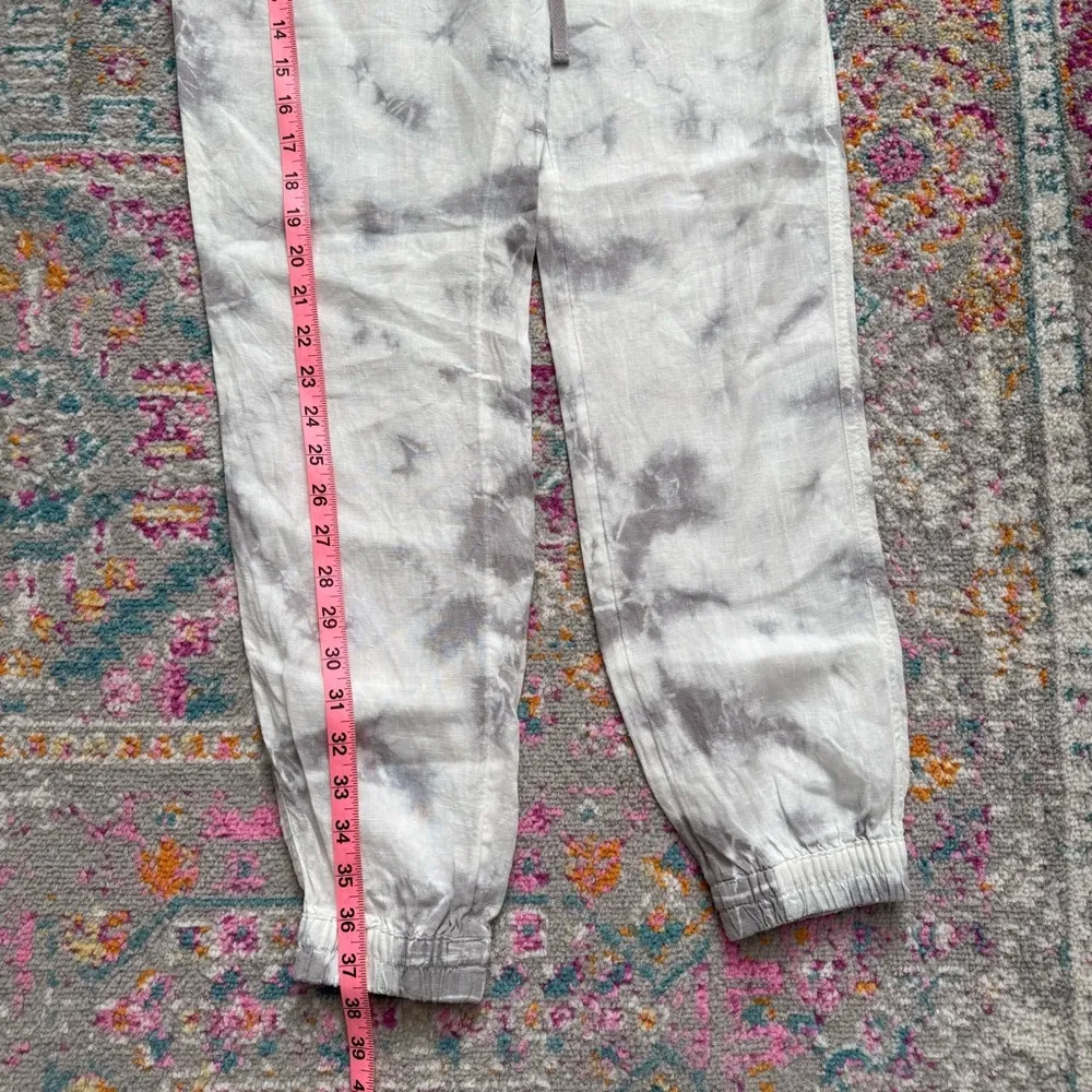 Rachel Zoe White Grey Tie Dye 100% Linen High Rise Lightweight Jogger Pants XS - Image 5