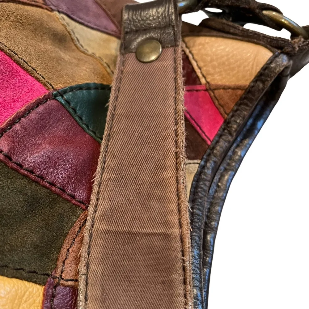 Lucky Brand Leather and Suede Patch Work Hobo Shoulder Bag - Image 8