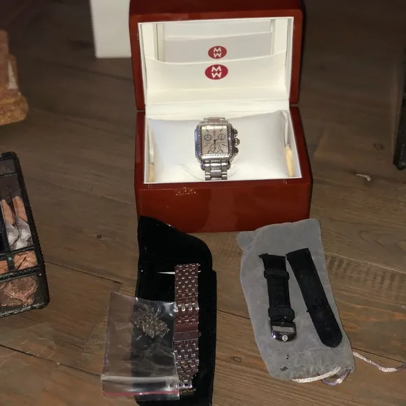 Michele Deco Diamond watch w/ 2 additional bands White - Image 2