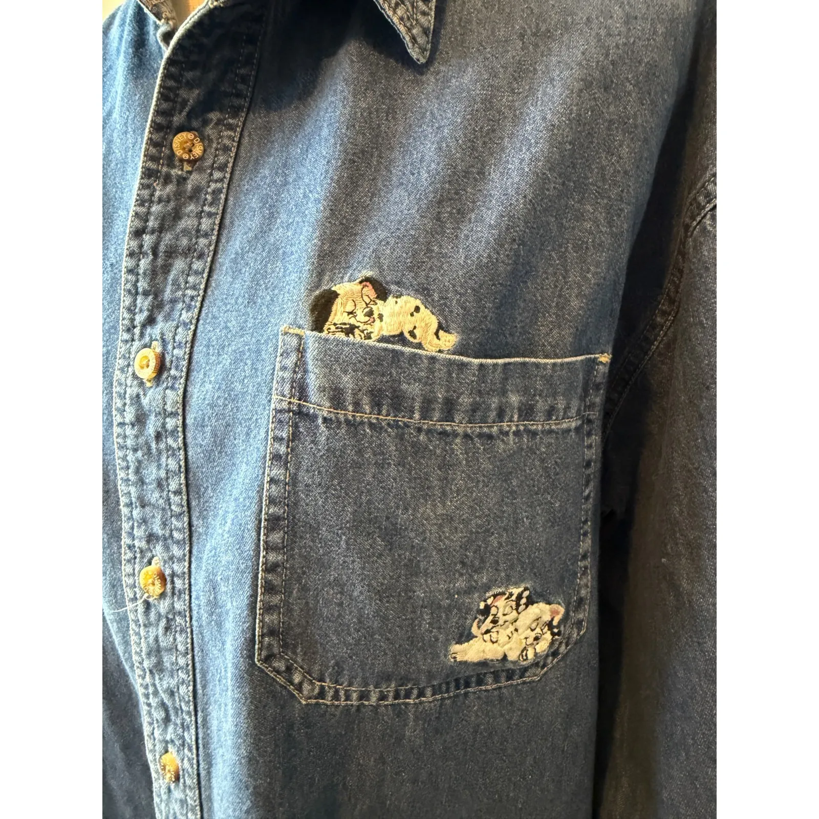 Disney Store denim long sleeve shirt button front‎ Large 101 Dalmatians Dogs Y2K - Image 8