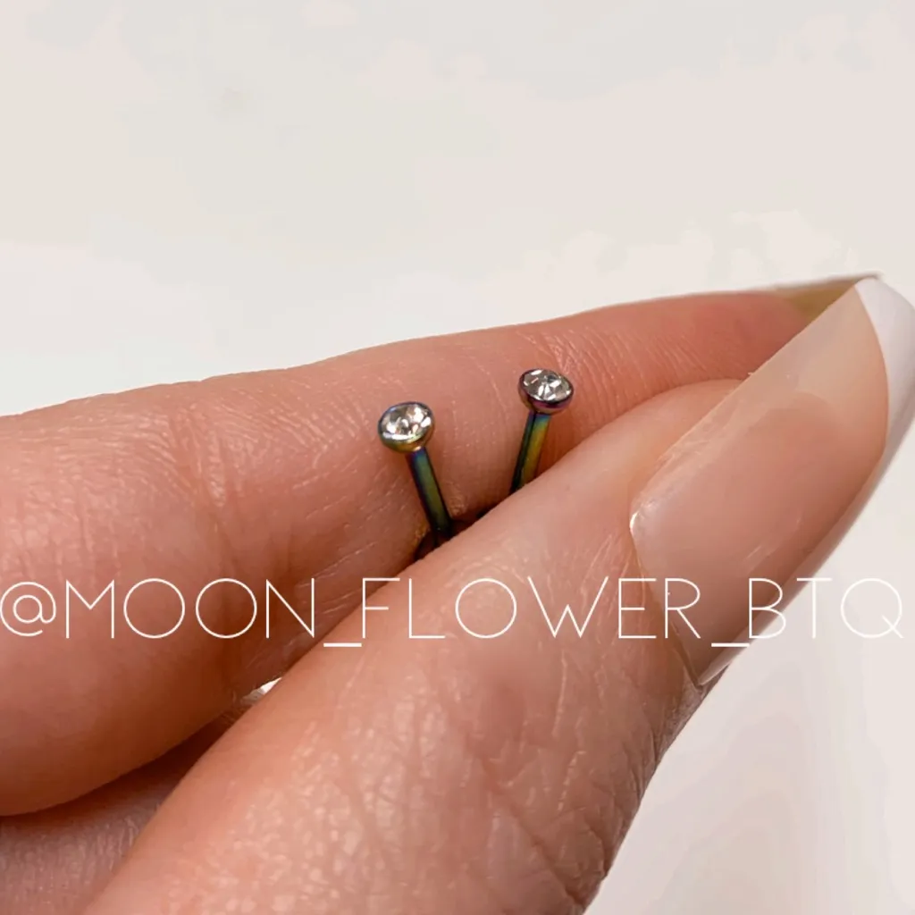 Rainbow Stainless Steel CZ Flat Back Earrings Pink - Image 3