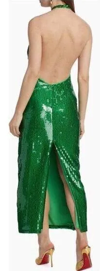RONNY KOBO Alix Green Sequin Halter Midi Dress Open Back Small NWT - Image 2
