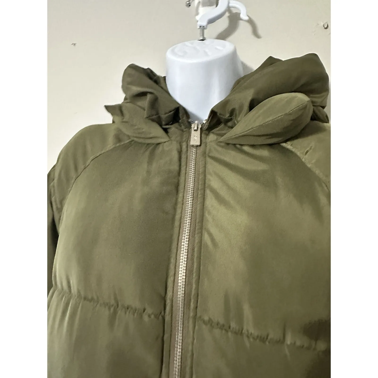 TOAST SOCIETY PLUTO KHAKI GREEN PUFFER JACKET Hooded Patch Pocket EUC Size M Tan Size M - Image 9