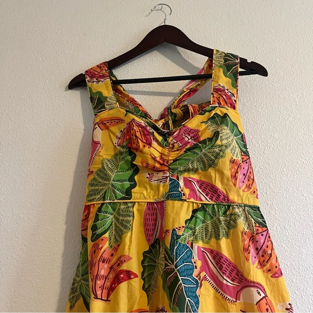 FARM RIO Yellow Beaks & Bananas Print Cotton Maxi Sundress Size Medium - Image 11