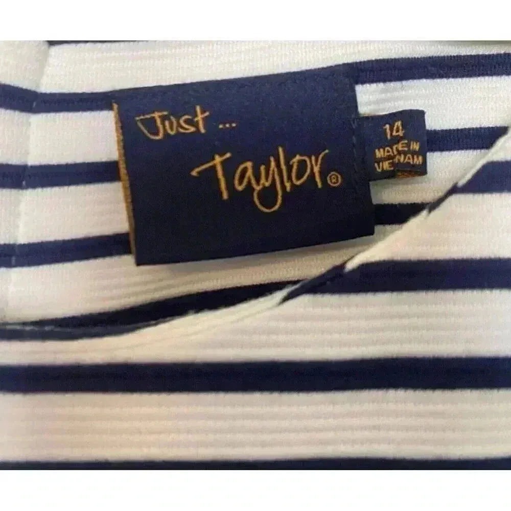 Just Taylor Size 14‎ Navy Blue/White Striped Floral Midi Sleeveless Dress Blue - Image 4