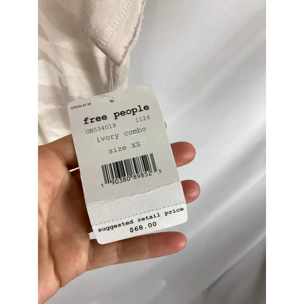 NWT FREE PEOPLE We The Free Camo Tee Loose Knit Ivory Combo XS - Image 5
