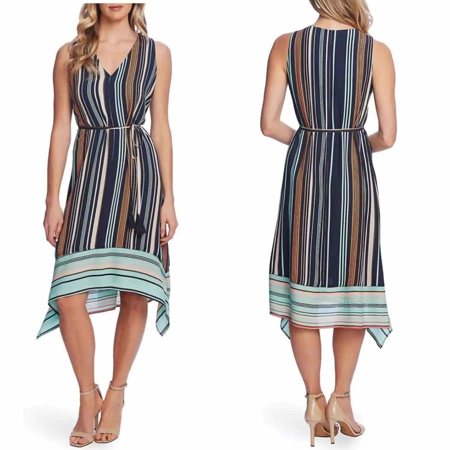 Vince Camuto Sleeveless Asymmetrical Hem Striped
Dress Size XXL - Image 10