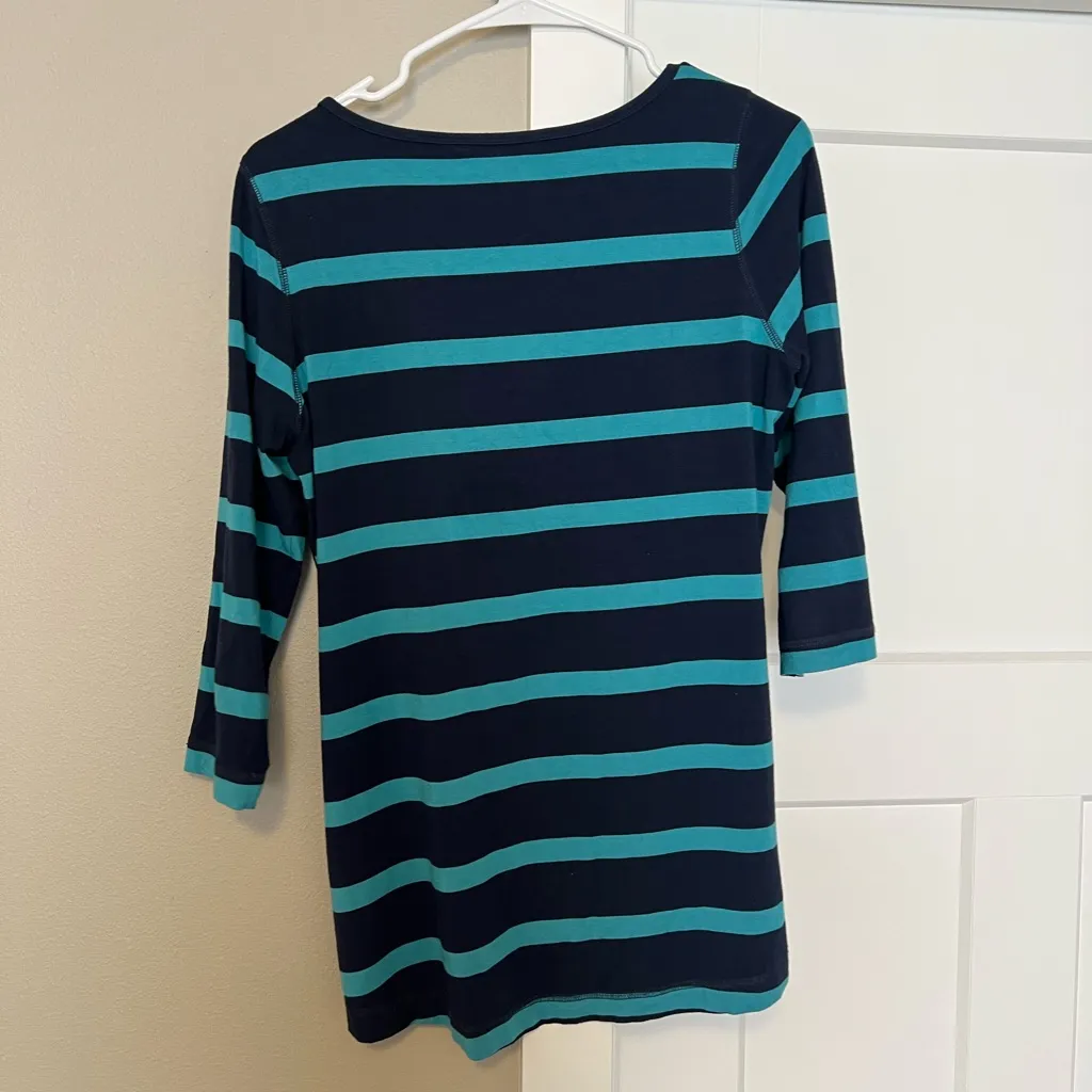 Tommy Bahama Women's Long Sleeve Striped 3/4 Sleeve Top - Navy and Teal - Image 3