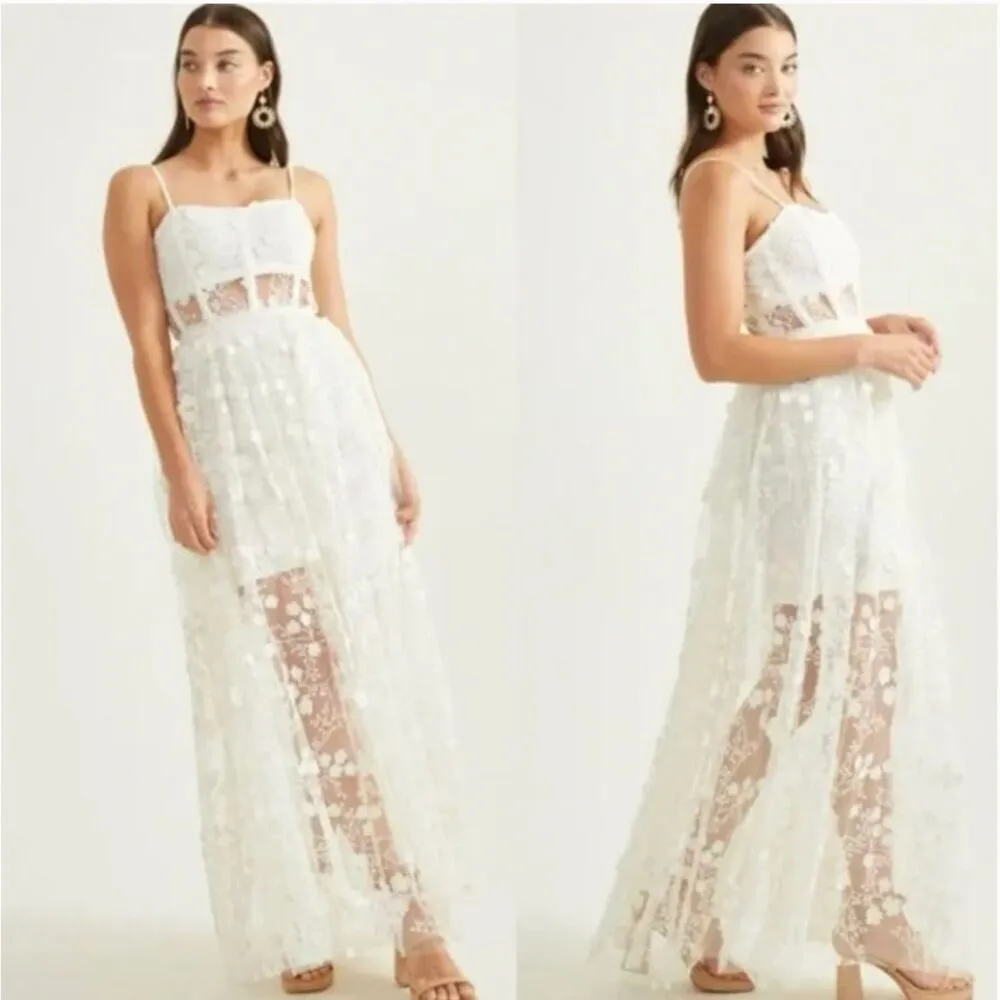 ALTAR’D STATE BRIDAL Evangeline White Floral Appliqué Corset Maxi Dress Sz L NWT - Image 2