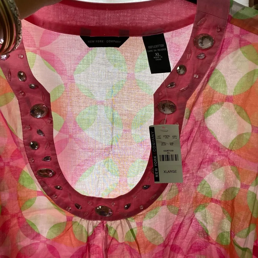 NWT New York & Company 3/4 Bell Sleeve Pink Blouse Scoop Neck Size XL Cotton - Image 6