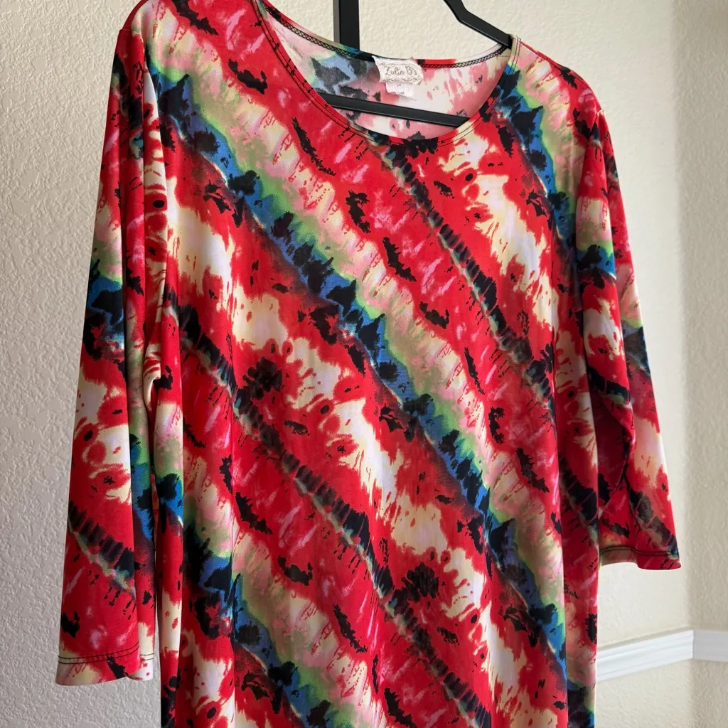 Zadie B Modest Dress Long Career Church Multicolor Boho Vacation Stretchy XL Red - Image 3