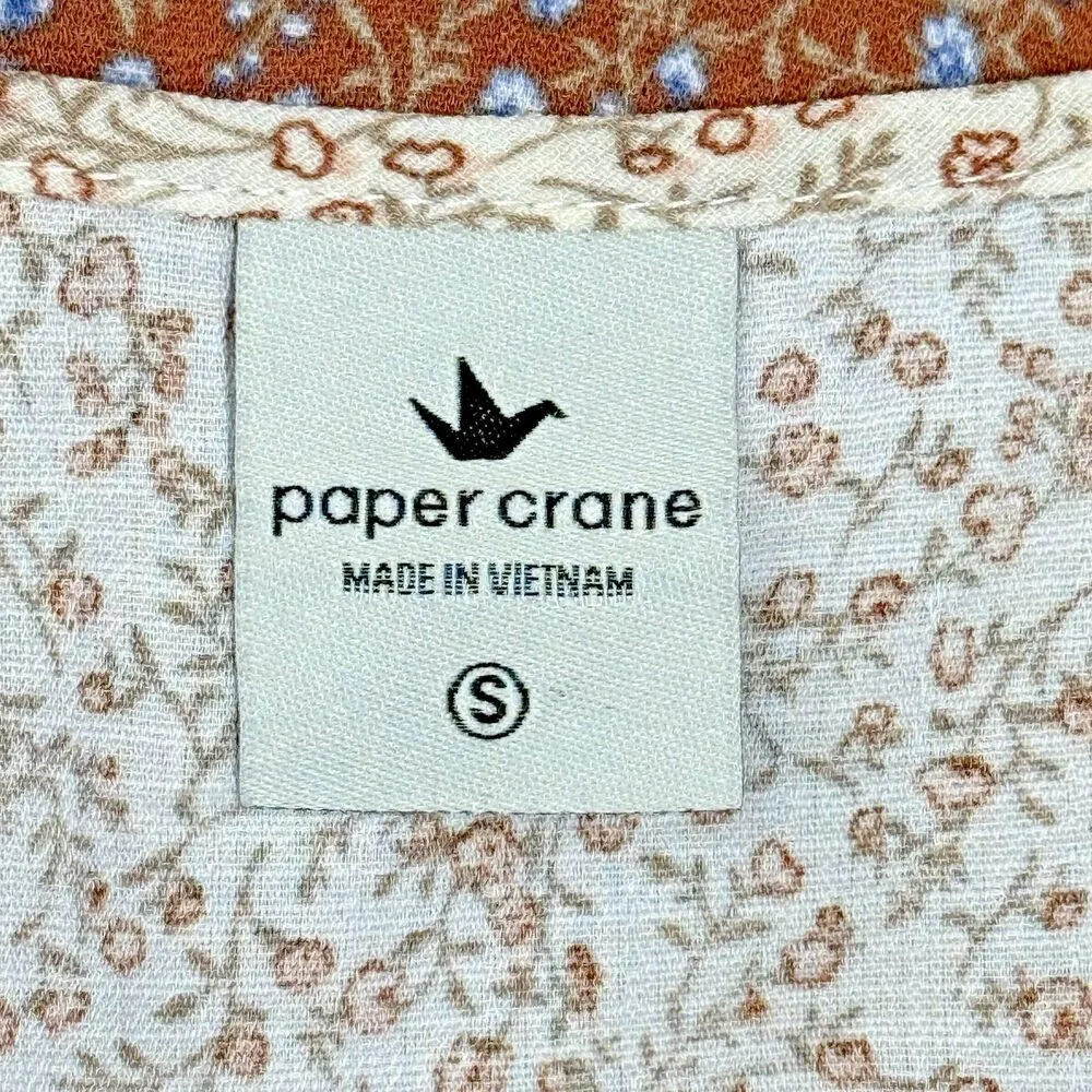 Paper Crane women Ditsy Floral Tiered Ruffle Peplum Babydoll  Boho Blouse S - Image 3