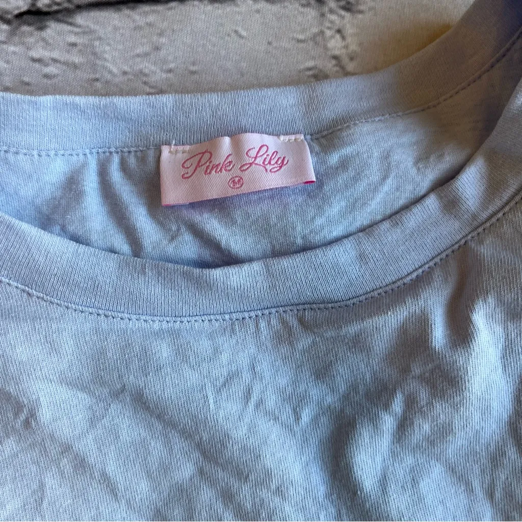 Pink Lily Blue Bubble Tee Medium Short Sleeve Girlie Feminine Love Shack Pastel - Image 5