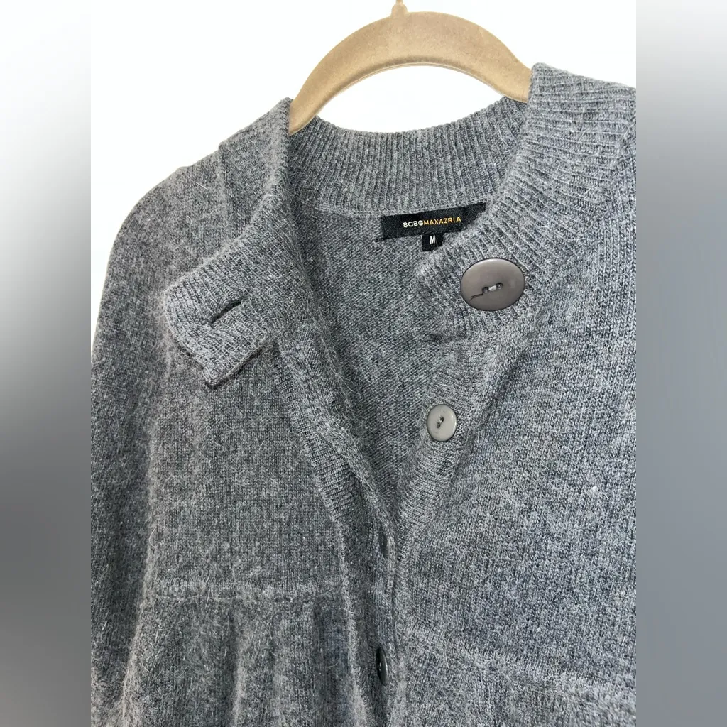BCBGMAXAZRIA Wool Angora ButtonFront Peplum Cardigan Quiet Luxury Classic Chic M - Image 12