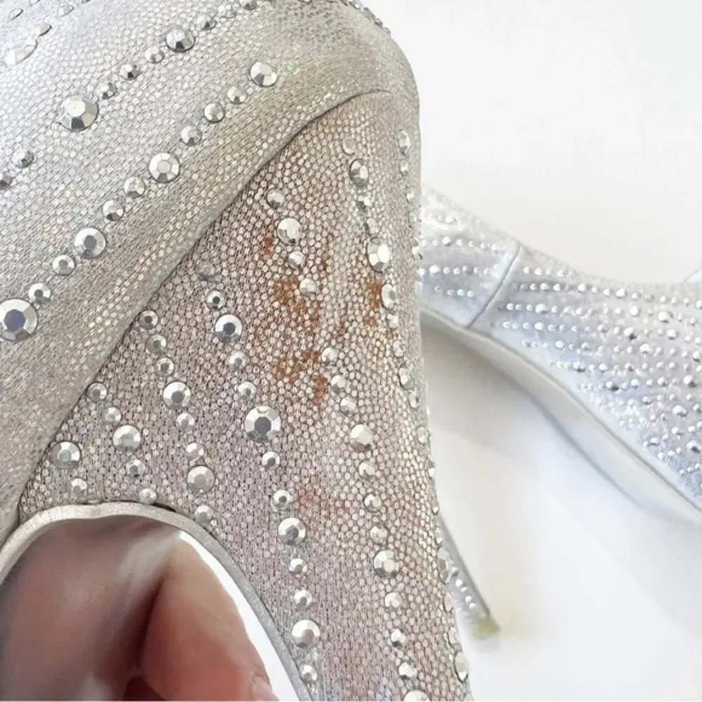 Sheikh Silver Metallic Studded Platform Pleasers‎ Size 9 6” Heel Boudoir Pole Silver - Image 10