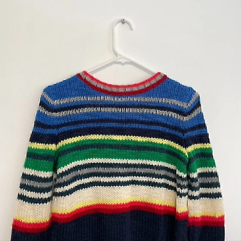 AMERICAN EAGLE Rainbow Navy Cream Striped Chunky Knit WOOL Etc Crew Neck Sweater - Image 12