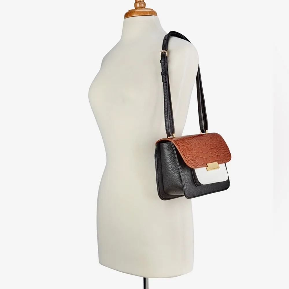 Gigi New York Abigail Leather Crossbody Bag Croc Embossed Black Brown White Gold - Image 7