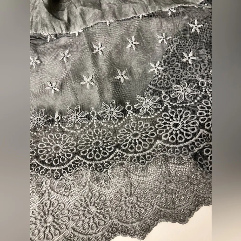 washed grey lace long sleeve Victorian witchy elf goth midi dress S - Image 4