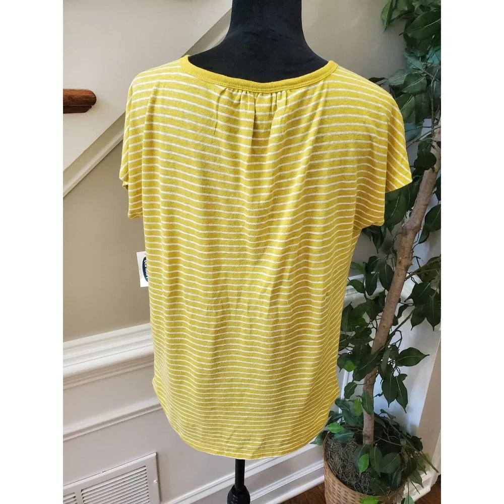 Old Navy Women's Yellow Striped Linen V-Neck Short Sleeve Top Blouse Size Small - Image 7