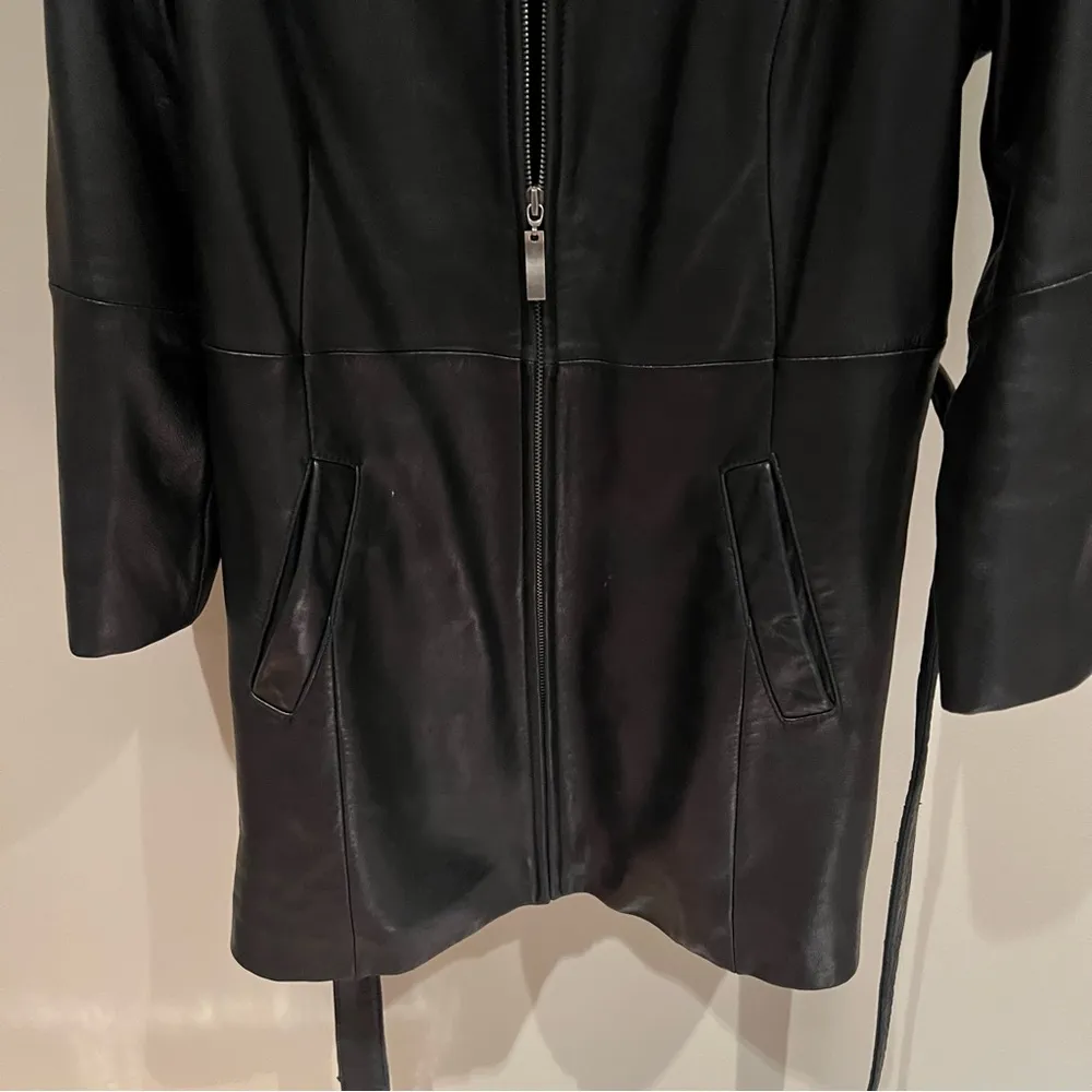 Preston & Young Petites Black Lamb Leather Long Line Chic Jacket Size PM - Image 2