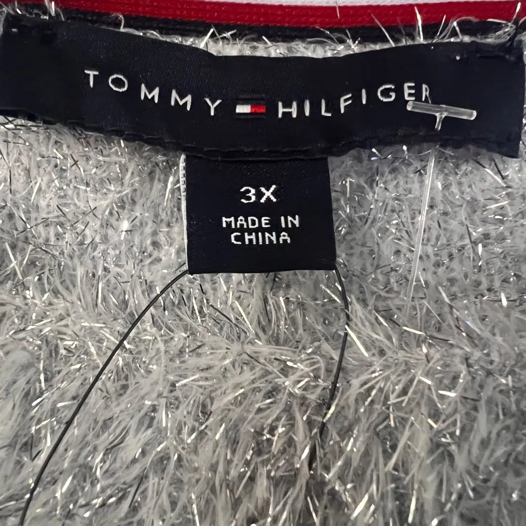 Tommy Hilfiger Women's Sweaters Fuzzy Gray/White Crew Neck Long Sleeve Size 3X - Image 7