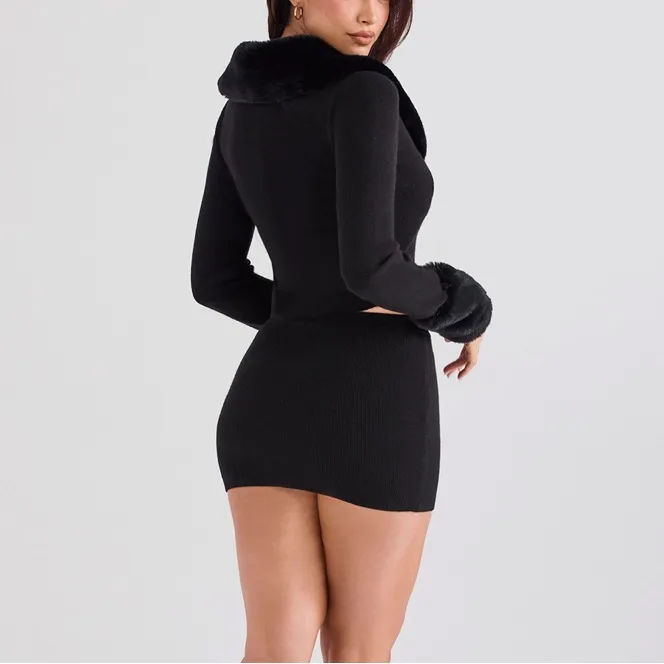 House Of CB Large Avril Cashmere Nylon Mini Skirt Black Evening Classy Elegant - Image 2