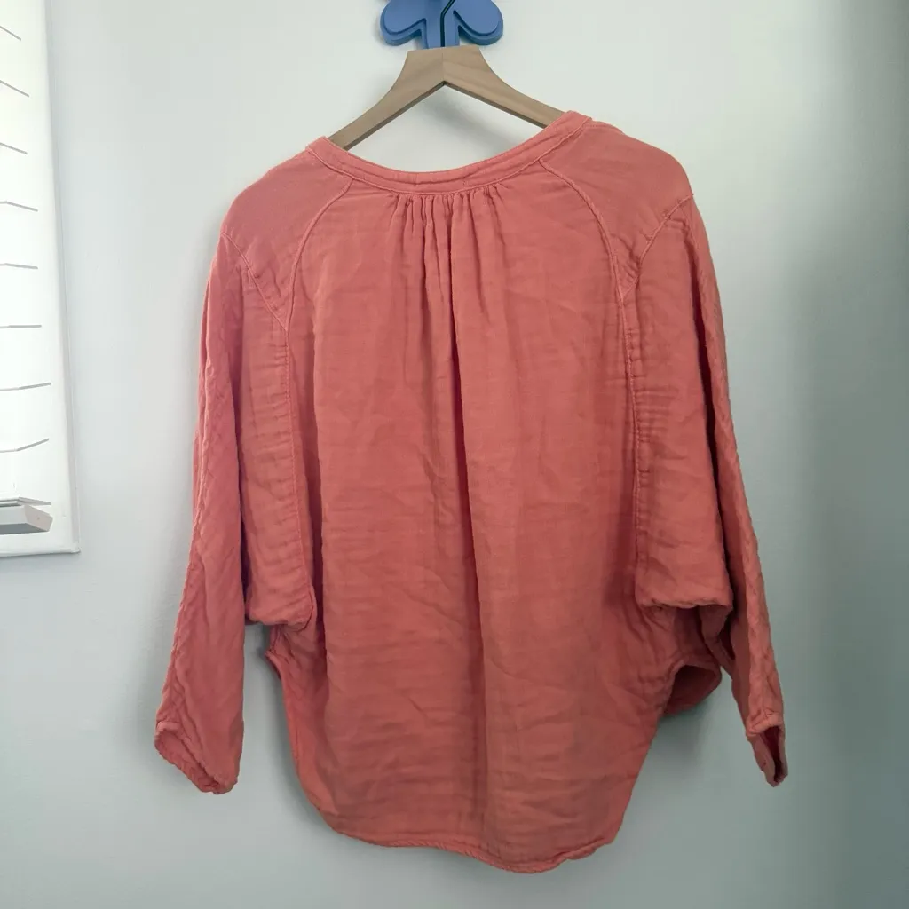 Free People CP Shades Small Swing Top Coral Orange Gauze Cotton Relaxed Boho - Image 4