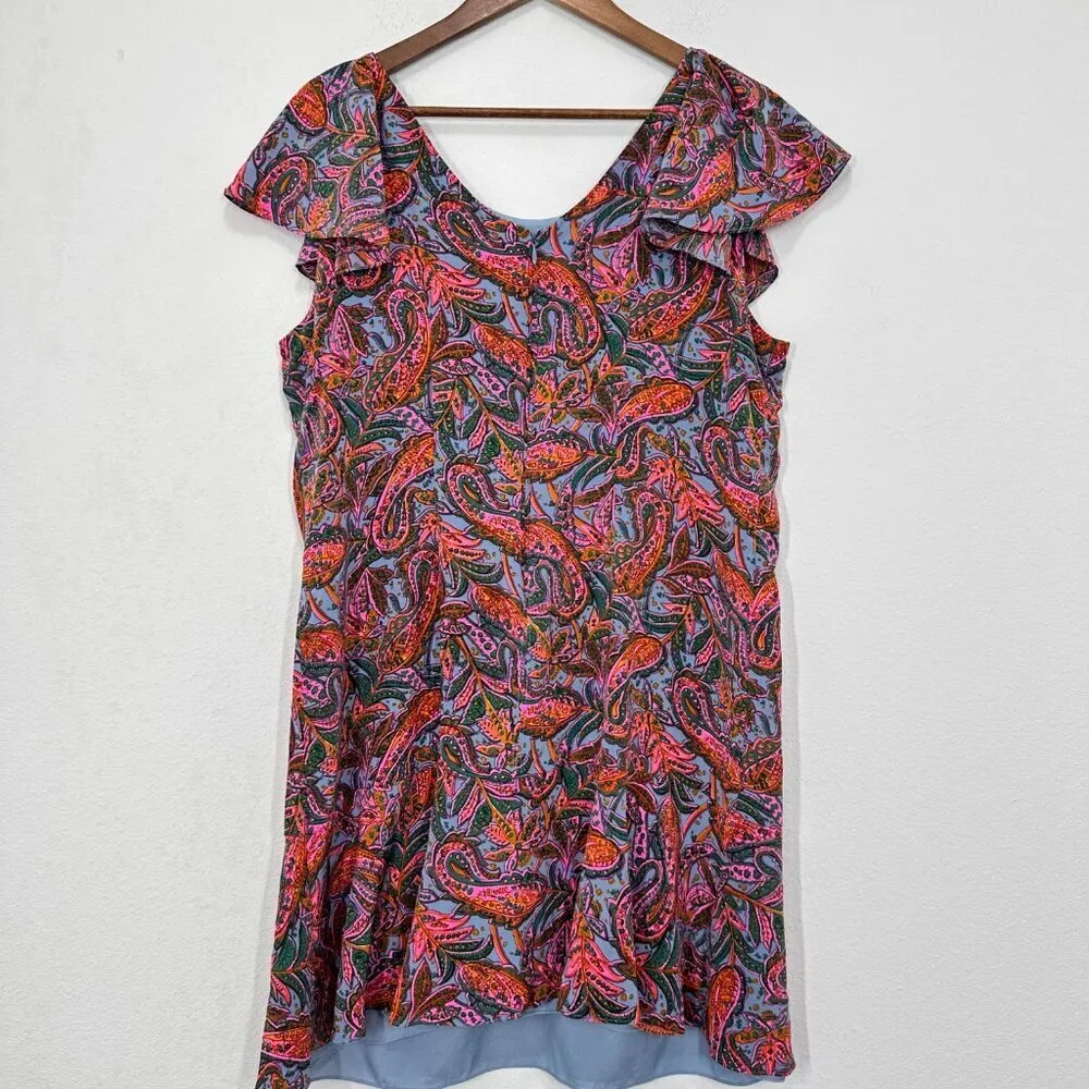 J. Crew Size 14 Pink 100% Silk‎ Flutter Sleeve Mini Dress Wedding Guest - Image 3