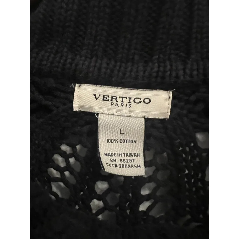 VERTIGO PARIS BLACK OPEN KNIT SWEATER SIZE L (L8) - Image 2