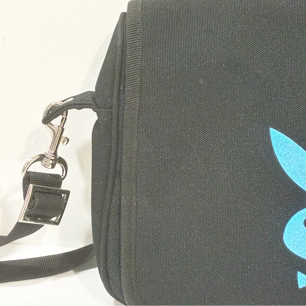 Playboy‎ Vintage y2K Black Canvas Blue Bunny Crossbody Messenger Bag - Image 2