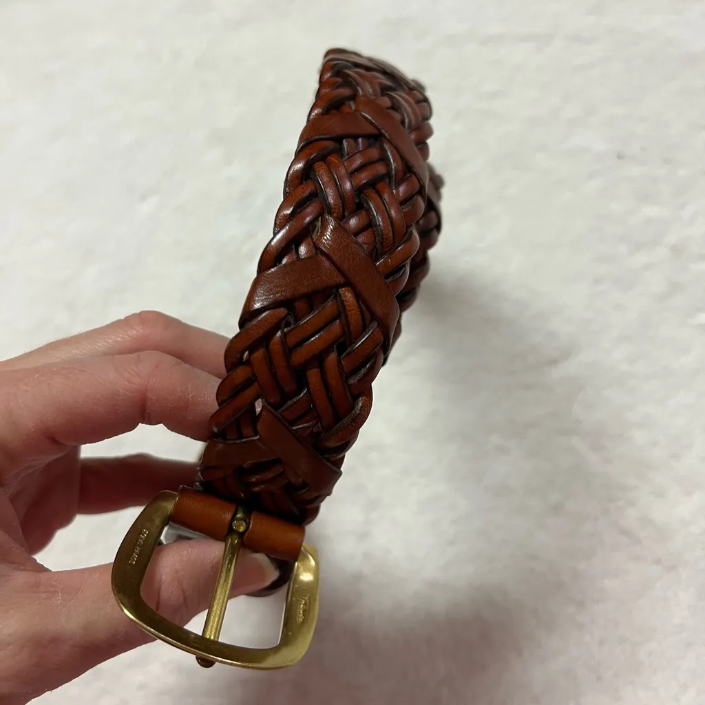 Talbots Brown Leather Braided Belt with Gold Buckle - Image 5