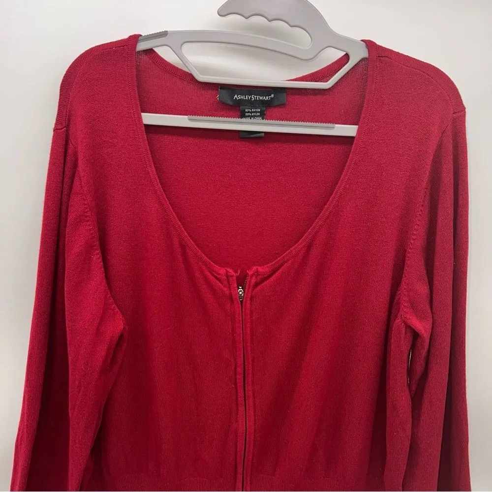 Ashley Stewart Women's Plus Sized Zip Up Red Cardigan w/Long Sleeves Size 26 - Image 3