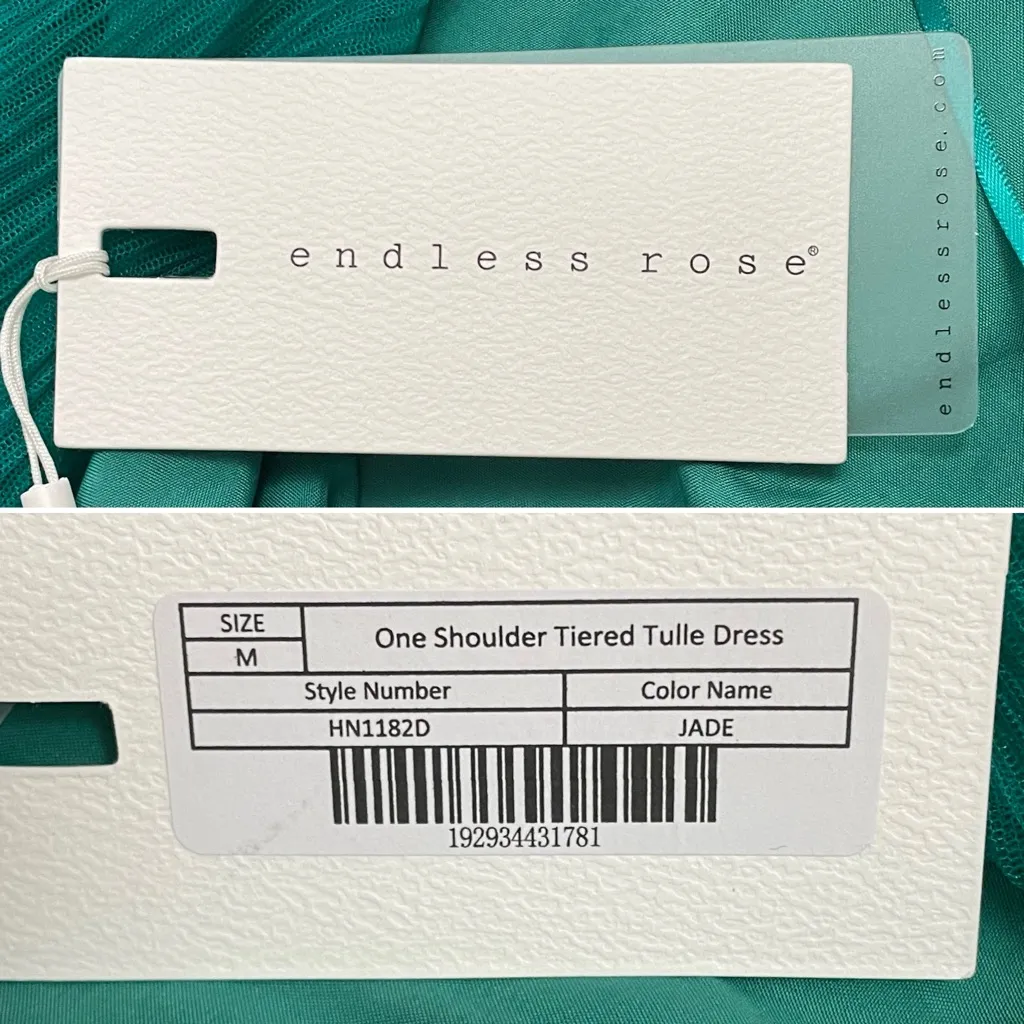 NWT Endless Rose One Shoulder Tiered Tulle Mini Dress Jade Green Size Medium - Image 13