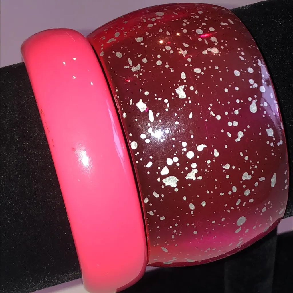 Pink and Silver Tone Boho Bangle Bracelet Set - Image 2