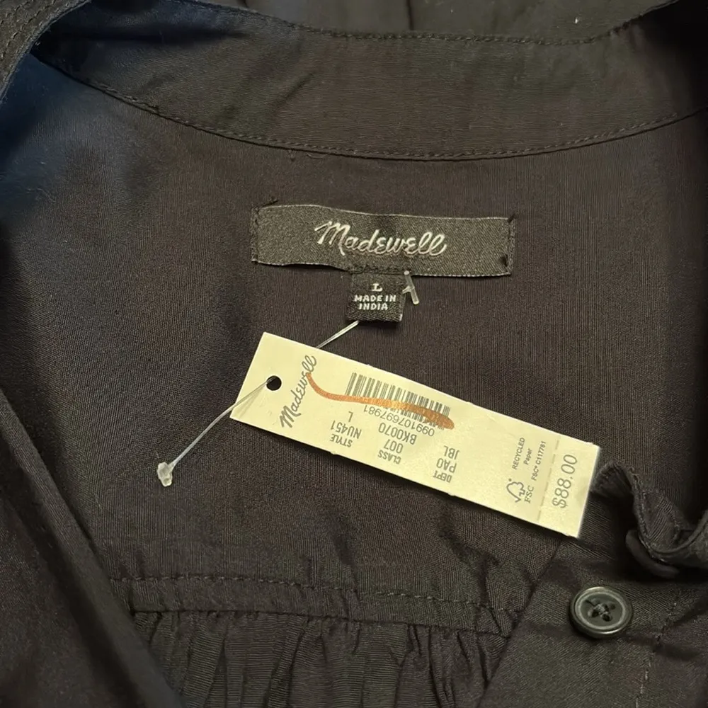 Madewell women’s Poplin Shirred Button-Up Shirt black Size L NWT - Image 7
