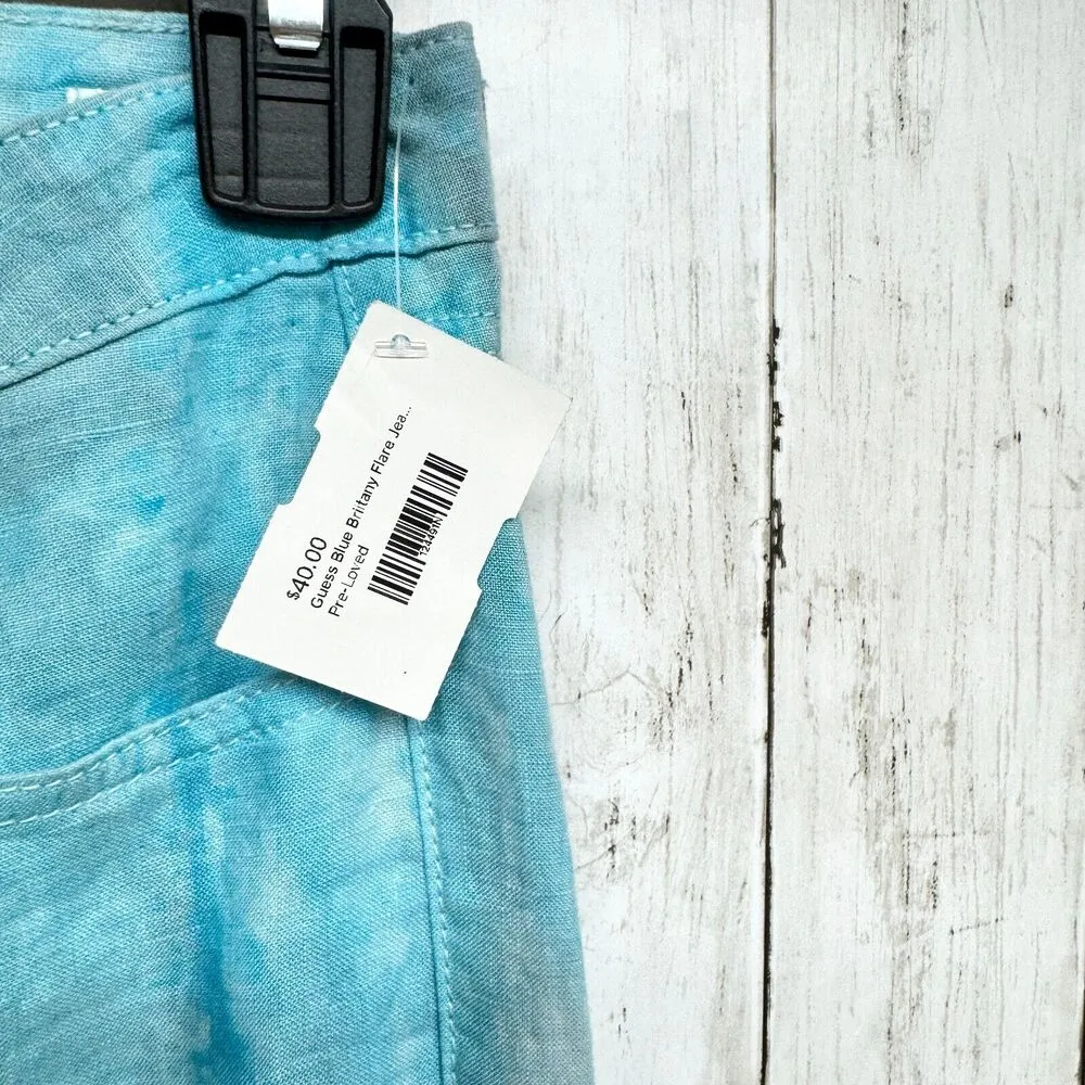 Guess Pants Sz 23 Brittney Flare Y2K Wide Leg Blue Tie-Dye Linen 90's 100% Linen - Image 3