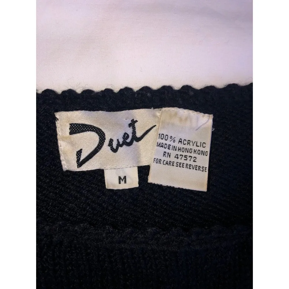 Duet Womens Size M Sweater Vintage Leather Snake Long Sleeve 80s Black Hong Kong Size M - Image 2