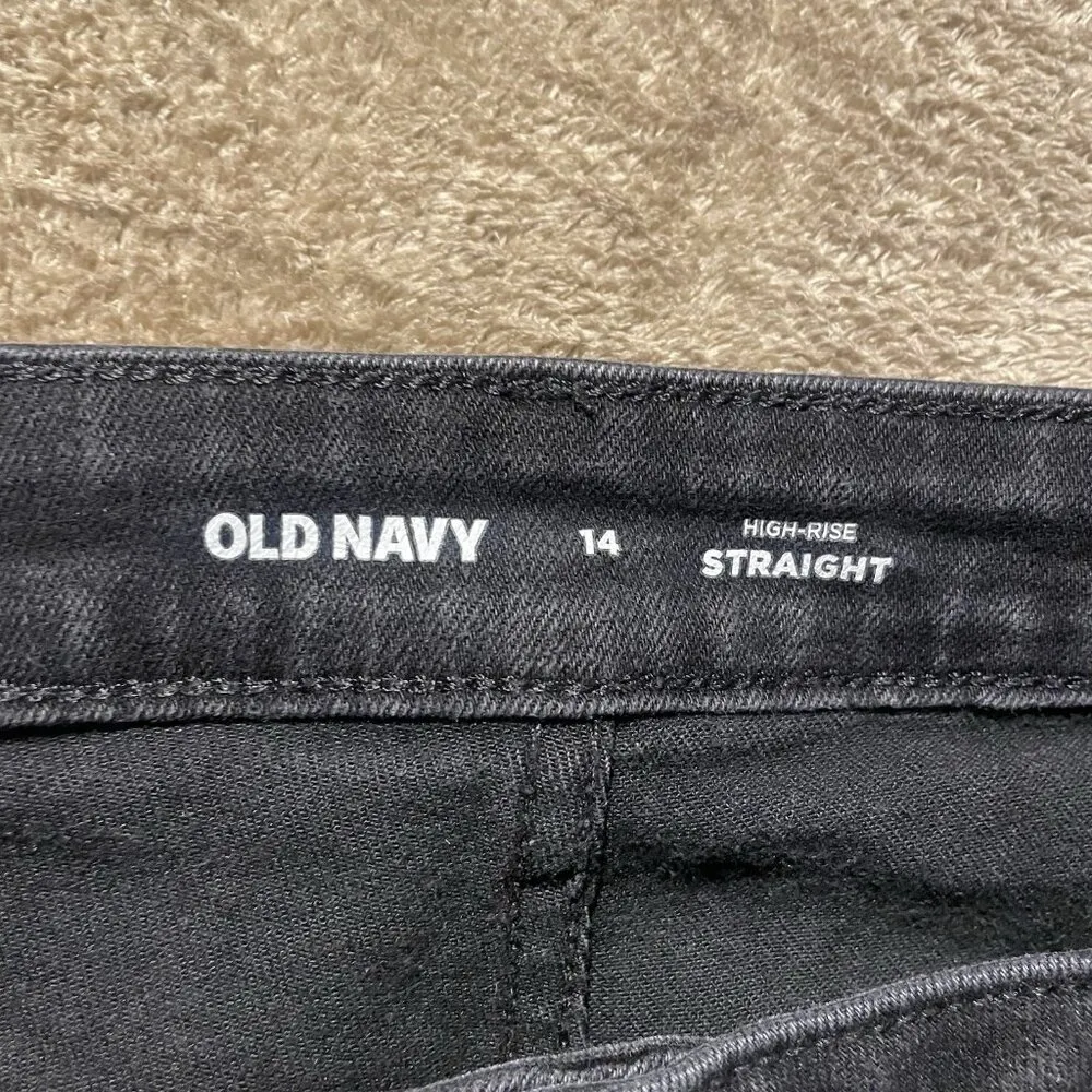 Old Navy Jeans Womens 14 Plus High Rise Straight Black Fringe Raw Hem Pants - Image 2