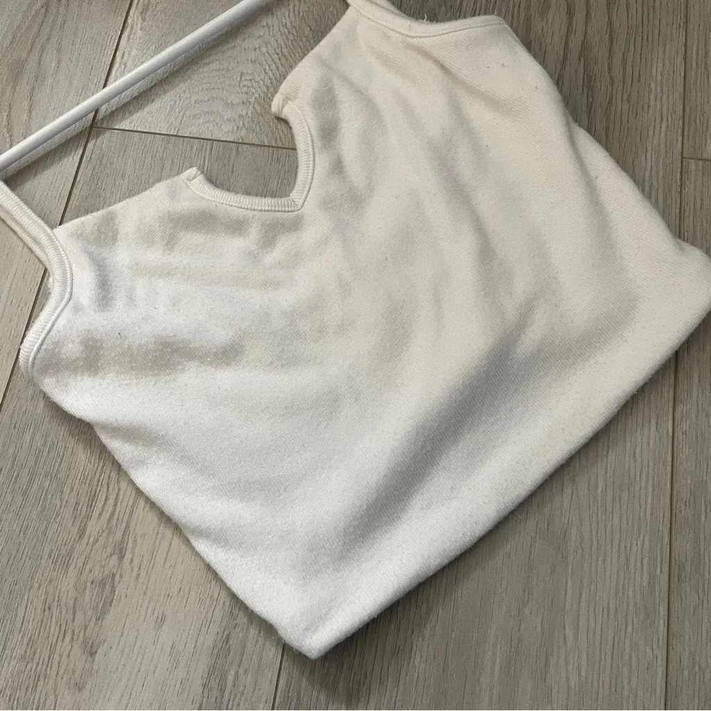 Are You Am I Tank Top split neck crop womens White (small) going out basic plain - Image 4