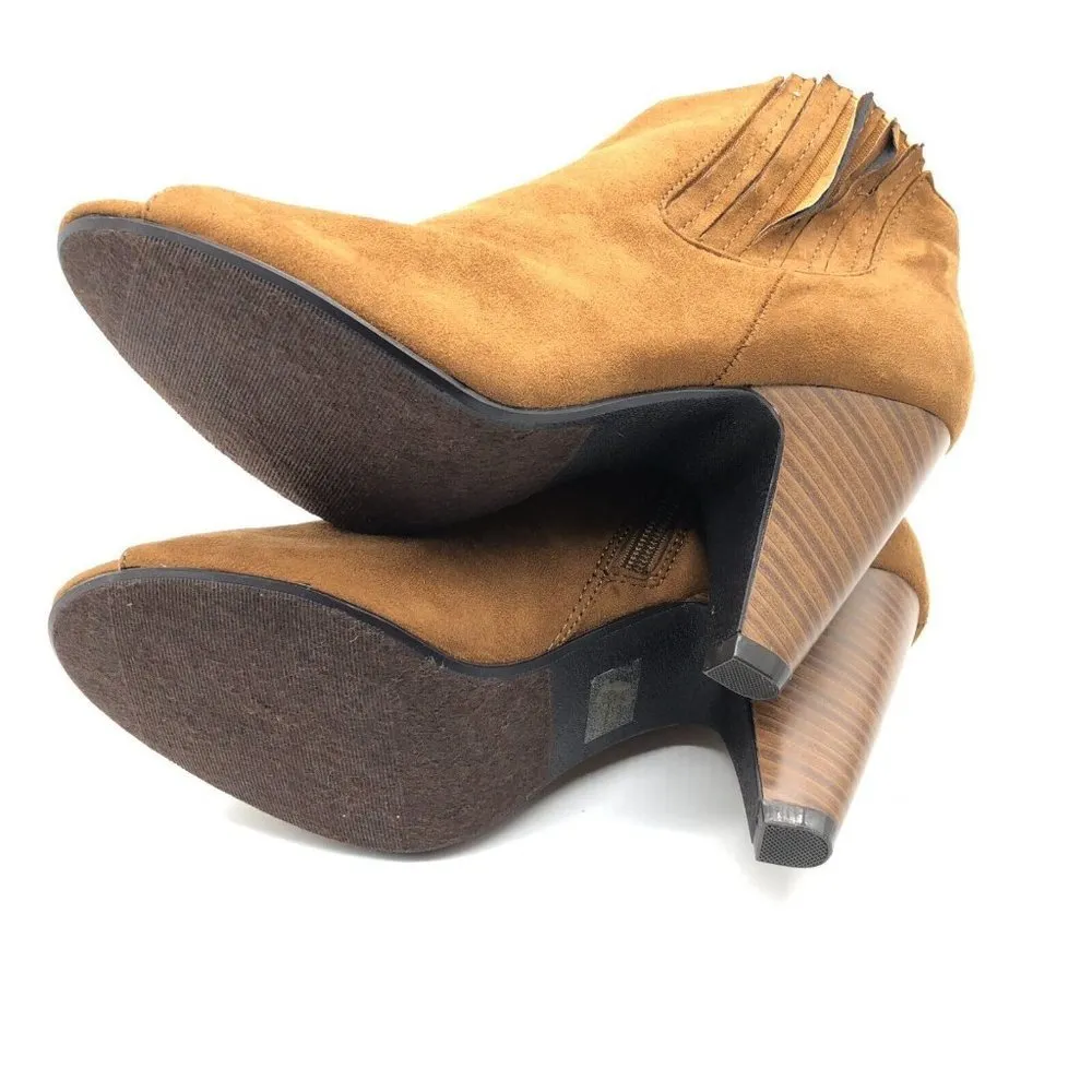 Rue 21 etc! Womens Ankle Booties Peep Toe Heel Faux Suede Zipper Brown Size 10 - Image 5
